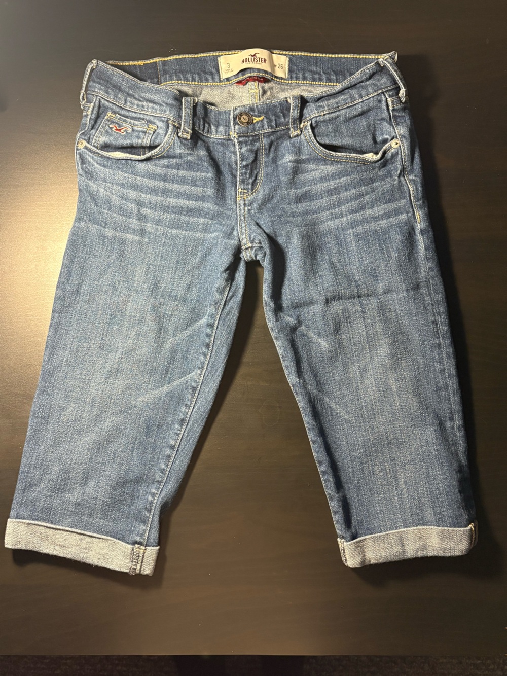 Hollister Capri Jeans Women W26 Medium Wash Stretch Cuffed Hem